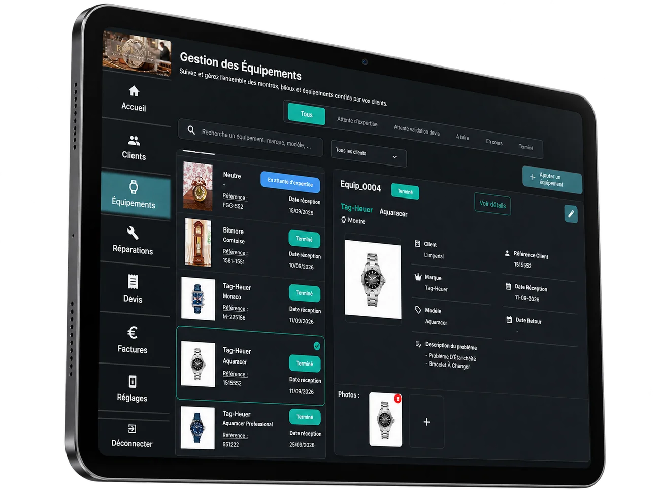 Rouage, aperçu de la gestion des équipements dans une tablette